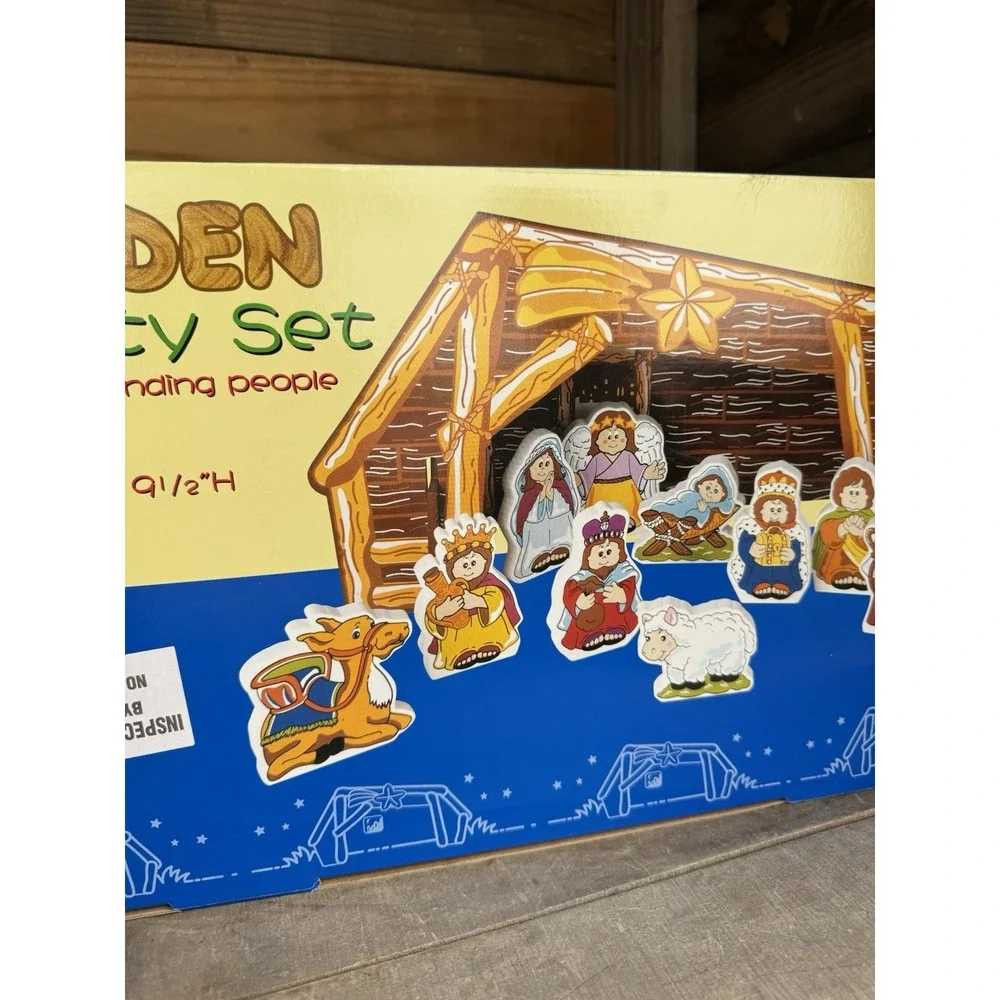 Nativity Set Childs Playset Religious Education 12pc Wooden Chunky Jesus‎ Birth